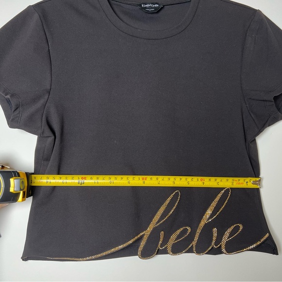Bebe T-Shirt Crop top Black Tee – Size L – NWOT Gold Glam - Picture 6 of 11